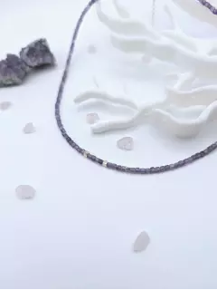 Чокер из кубических аметистов с серебряными бусинами