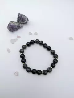 Браслет из ларвикита и обсидиана