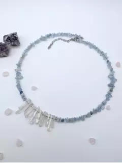 Колье "Снежная королева" из аквамарина и кварца