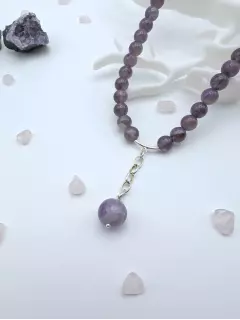Чокер аметистовый с бусиной на цепочке