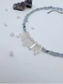 Колье "Снежная королева" из аквамарина и кварца