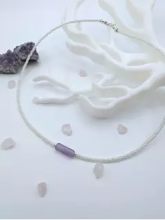 Чокер из чешского бисера и розового кварца