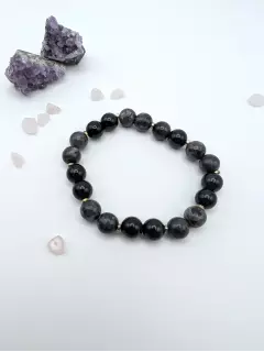 Браслет из ларвикита и обсидиана