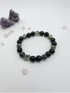Браслет из обсидиана и пренита