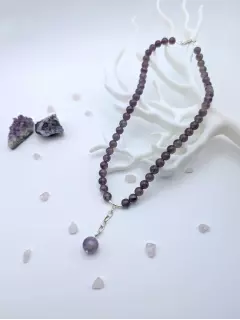 Чокер аметистовый с бусиной на цепочке